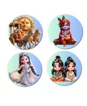 Rama (Surya), Krishna, Radha, Shiva, And Parvati. Fridge Magnets Ã¢â‚¬â€œ 4 Piece Set | 3 Inch Round Wall Fridge Decor (F22817)