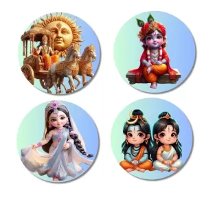 Rama (Surya), Krishna, Radha, Shiva, And Parvati. Fridge Magnets – 4 Piece Set | 3 Inch Round Wall Fridge Decor (F22817) Rama (Surya), Krishna, Radha, Shiva, And Parvati. Fridge Magnets – 4 Piece Set | 3 Inch Round Wall Fridge Decor (F22817)