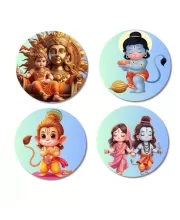 Shiva, Krishna, Hanuman, Rama, And Sita. Fridge Magnets Ã¢â‚¬â€œ 4 Piece Set | 3 Inch Round Wall Fridge Decor (F22818)