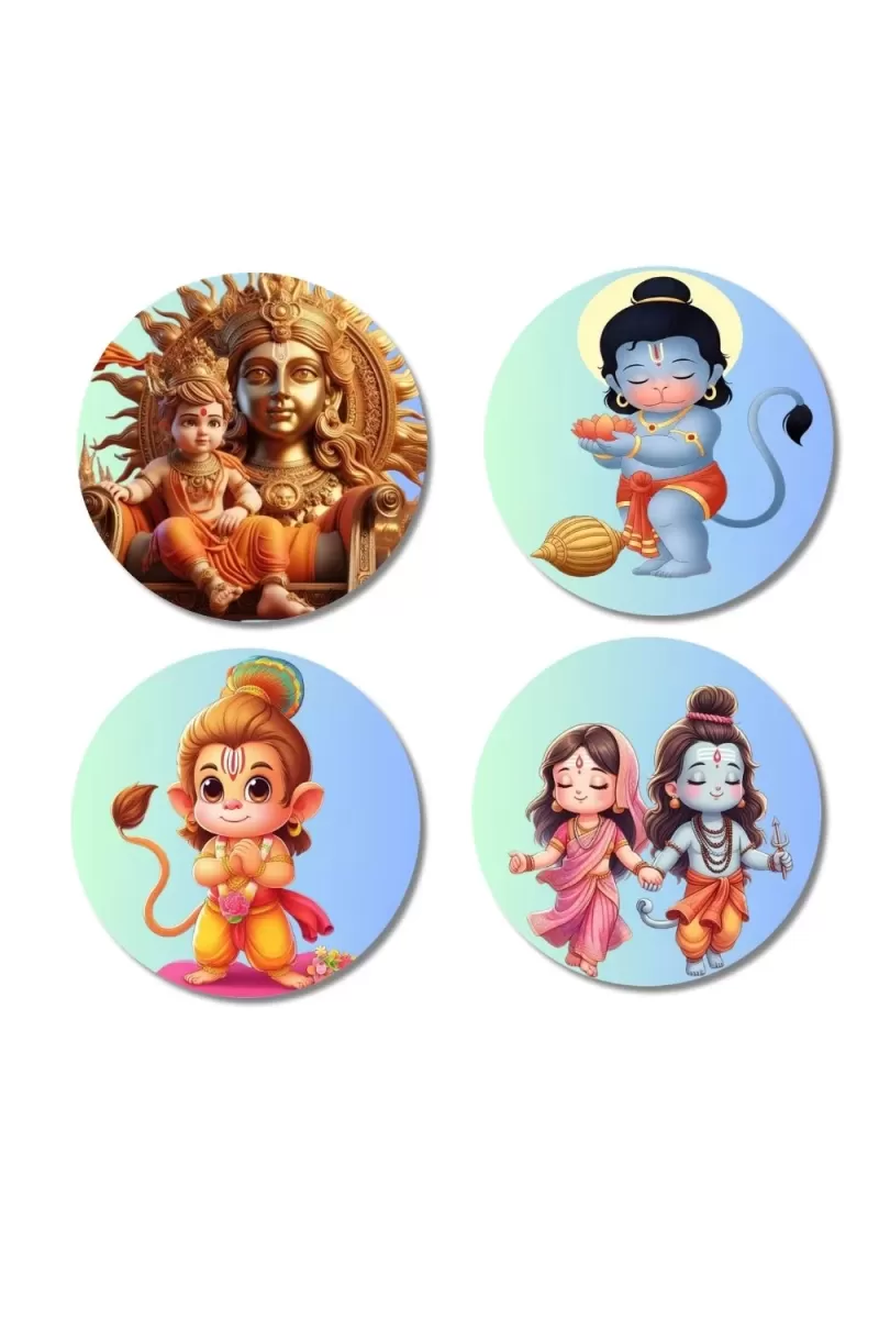 Shiva, Krishna, Hanuman, Rama, And Sita. Fridge Magnets Ã¢â‚¬â€œ 4 Piece Set | 3 Inch Round Wall Fridge Decor (F22818)