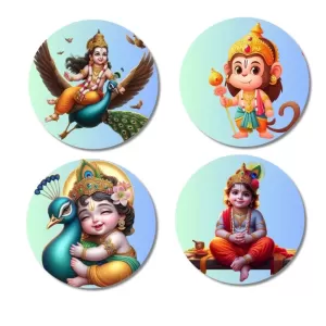 Kartikeya, Hanuman, And Krishna. Fridge Magnets – 4 Piece Set | 3 Inch Round Wall Fridge Decor (F22819) Kartikeya, Hanuman, And Krishna. Fridge Magnets – 4 Piece Set | 3 Inch Round Wall Fridge Decor (F22819)