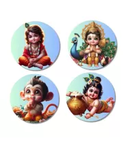 Krishna, Shiva, Ganesha, And Rama. Fridge Magnets Ã¢â‚¬â€œ 4 Piece Set | 3 Inch Round Wall Fridge Decor (F22821)
