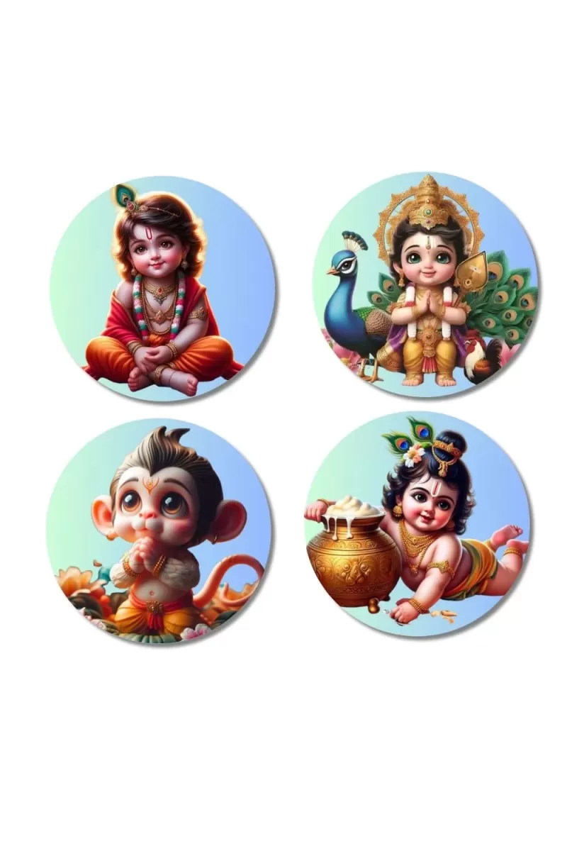 Krishna, Shiva, Ganesha, And Rama. Fridge Magnets Ã¢â‚¬â€œ 4 Piece Set | 3 Inch Round Wall Fridge Decor (F22821)
