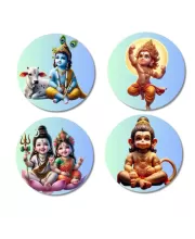Krishna, Rama, Shiva, Parvati, And Hanuman. Fridge Magnets Ã¢â‚¬â€œ 4 Piece Set | 3 Inch Round Wall Fridge Decor (F22823)