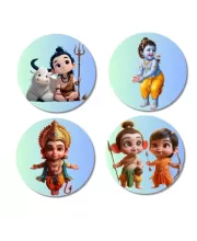 Shiva, Krishna, Hanuman, Rama, And Lakshmana. Fridge Magnets Ã¢â‚¬â€œ 4 Piece Set | 3 Inch Round Wall Fridge Decor (F22824)
