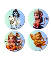 Shiva, Hanuman, And Rama. Fridge Magnets Ã¢â‚¬â€œ 4 Piece Set | 3 Inch Round Wall Fridge Decor (F22825)