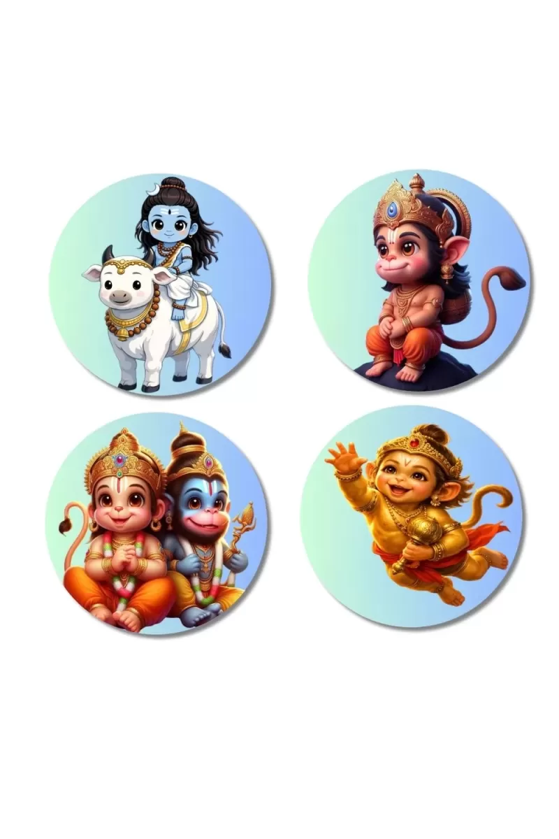 Shiva, Hanuman, And Rama. Fridge Magnets Ã¢â‚¬â€œ 4 Piece Set | 3 Inch Round Wall Fridge Decor (F22825)
