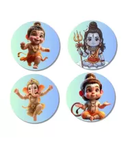 Krishna, Rama, Hanuman, And Shiva. Fridge Magnets Ã¢â‚¬â€œ 4 Piece Set | 3 Inch Round Wall Fridge Decor (F22826)