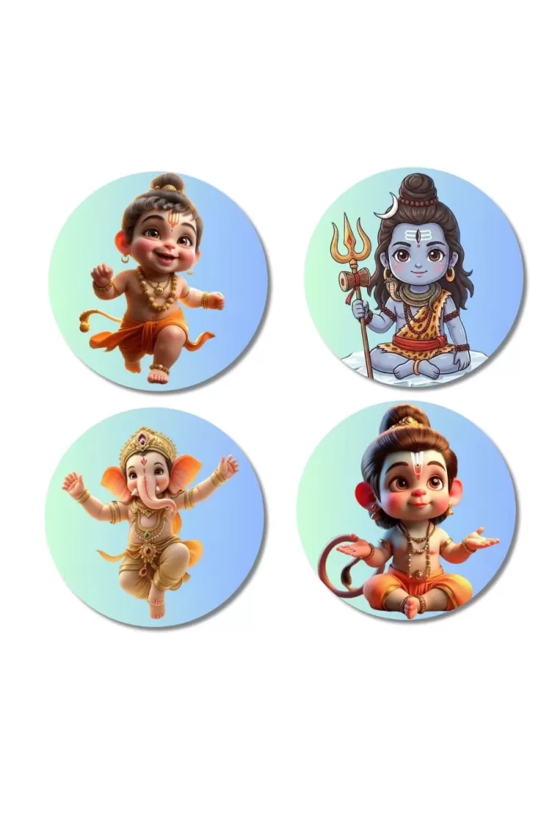 Krishna, Rama, Hanuman, And Shiva. Fridge Magnets Ã¢â‚¬â€œ 4 Piece Set | 3 Inch Round Wall Fridge Decor (F22826)