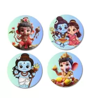 Hanuman, Rama, Sita, Shiva, And Ganesha. Fridge Magnets Ã¢â‚¬â€œ 4 Piece Set | 3 Inch Round Wall Fridge Decor (F22827)