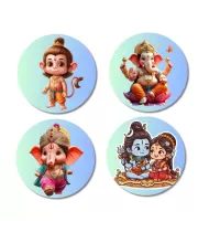 Hanuman, Ganesha, Shiva, And Parvati. Fridge Magnets Ã¢â‚¬â€œ 4 Piece Set | 3 Inch Round Wall Fridge Decor (F22828)
