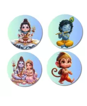 Hanuman, Ganesha, Shiva, And Parvati. Fridge Magnets Ã¢â‚¬â€œ 4 Piece Set | 3 Inch Round Wall Fridge Decor (F22829)