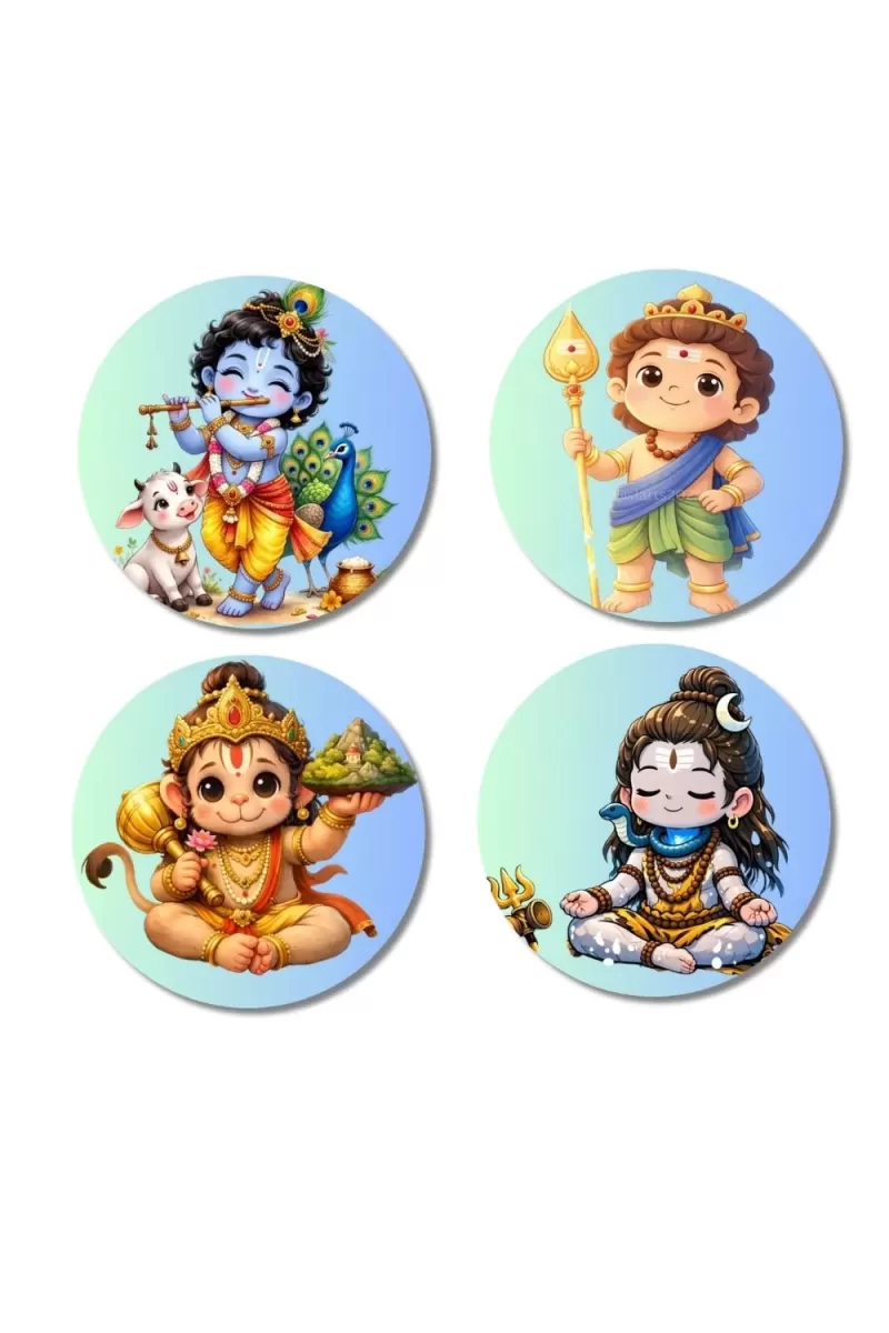 Hanuman, Ganesha, Shiva, And Krishna Fridge Magnets Ã¢â‚¬â€œ 4 Piece Set | 3 Inch Round Wall Fridge Decor (F22830)