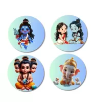 Shiva, Rama, Sita, Brahma, And Ganesha. Fridge Magnets Ã¢â‚¬â€œ 4 Piece Set | 3 Inch Round Wall Fridge Decor (F22849)