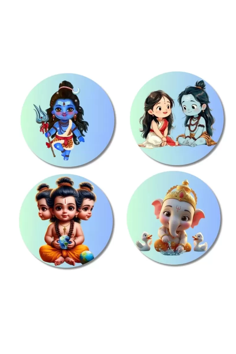 Shiva, Rama, Sita, Brahma, And Ganesha. Fridge Magnets Ã¢â‚¬â€œ 4 Piece Set | 3 Inch Round Wall Fridge Decor (F22849)