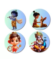Krishna, Rama, And Hanuman. Fridge Magnets Ã¢â‚¬â€œ 4 Piece Set | 3 Inch Round Wall Fridge Decor (F22832)