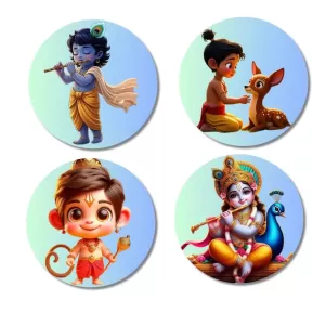 Krishna, Rama, And Hanuman. Fridge Magnets – 4 Piece Set | 3 Inch Round Wall Fridge Decor (F22832) Krishna, Rama, And Hanuman. Fridge Magnets – 4 Piece Set | 3 Inch Round Wall Fridge Decor (F22832)