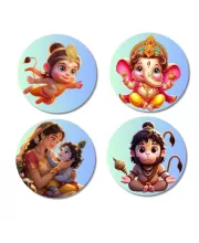 Rama, Ganesha, Yashoda, Krishna, And Hanuman Fridge Magnets Ã¢â‚¬â€œ 4 Piece Set | 3 Inch Round Wall Fridge Decor (F22833)