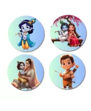 Rama, Ganesha, Yashoda, Krishna, And Hanuman. Fridge Magnets Ã¢â‚¬â€œ 4 Piece Set | 3 Inch Round Wall Fridge Decor (F22834)