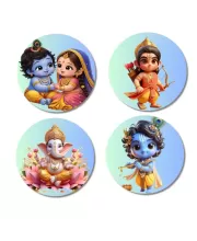 Krishna, Radha, Rama, And Ganesha. Fridge Magnets Ã¢â‚¬â€œ 4 Piece Set | 3 Inch Round Wall Fridge Decor (F22835)