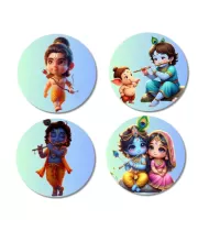 Krishna, Radha, Rama, And Ganesha. Fridge Magnets Ã¢â‚¬â€œ 4 Piece Set | 3 Inch Round Wall Fridge Decor (F22836)