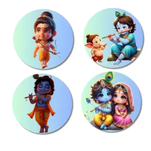 Krishna, Radha, Rama, And Ganesha. Fridge Magnets – 4 Piece Set | 3 Inch Round Wall Fridge Decor (F22836) Krishna, Radha, Rama, And Ganesha. Fridge Magnets – 4 Piece Set | 3 Inch Round Wall Fridge Decor (F22836)