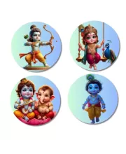 Krishna, Radha, Rama, And Ganesha. Fridge Magnets Ã¢â‚¬â€œ 4 Piece Set | 3 Inch Round Wall Fridge Decor (F22837)