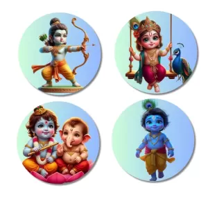Krishna, Radha, Rama, And Ganesha. Fridge Magnets – 4 Piece Set | 3 Inch Round Wall Fridge Decor (F22837) Krishna, Radha, Rama, And Ganesha. Fridge Magnets – 4 Piece Set | 3 Inch Round Wall Fridge Decor (F22837)