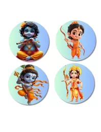 Krishna Rama Fridge Magnets Ã¢â‚¬â€œ 4 Piece Set | 3 Inch Round Wall Fridge Decor (F22838)