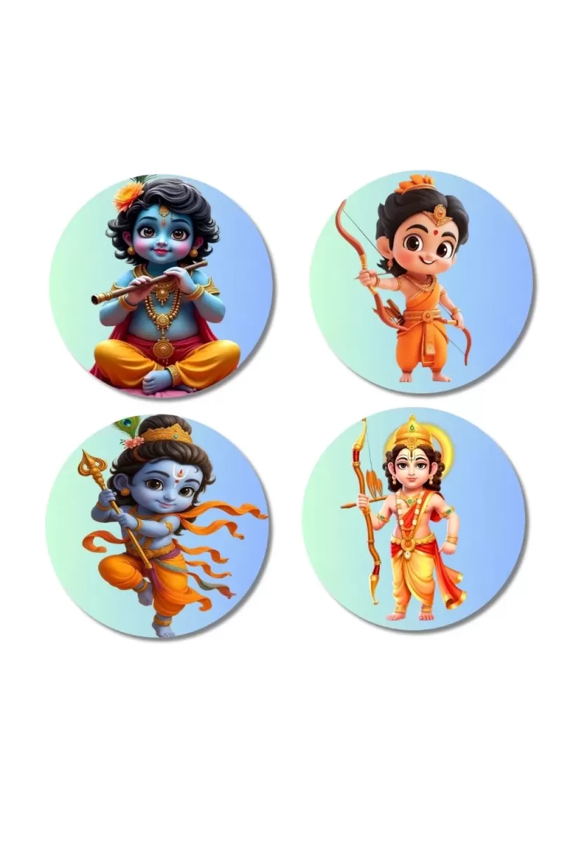 Krishna Rama Fridge Magnets Ã¢â‚¬â€œ 4 Piece Set | 3 Inch Round Wall Fridge Decor (F22838)