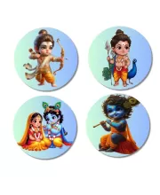 Rama, Kartikeya, Radha, And Krishna. Fridge Magnets Ã¢â‚¬â€œ 4 Piece Set | 3 Inch Round Wall Fridge Decor (F22839)