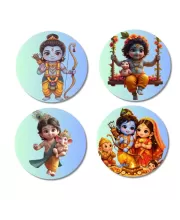 Rama, Krishna, Sita, And Hanuman. Fridge Magnets Ã¢â‚¬â€œ 4 Piece Set | 3 Inch Round Wall Fridge Decor (F22840)