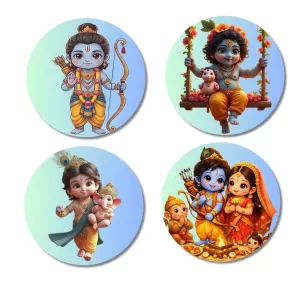 Rama, Krishna, Sita, And Hanuman. Fridge Magnets – 4 Piece Set | 3 Inch Round Wall Fridge Decor (F22840) Rama, Krishna, Sita, And Hanuman. Fridge Magnets – 4 Piece Set | 3 Inch Round Wall Fridge Decor (F22840)