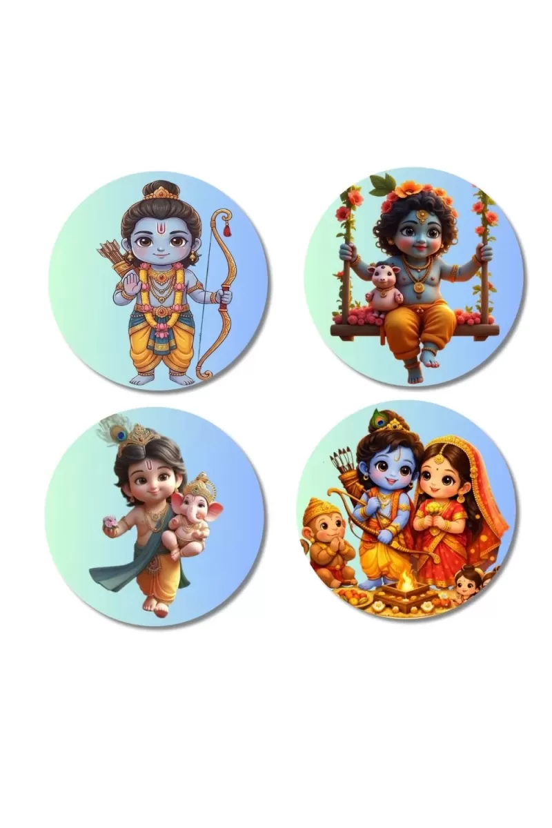 Rama, Krishna, Sita, And Hanuman. Fridge Magnets Ã¢â‚¬â€œ 4 Piece Set | 3 Inch Round Wall Fridge Decor (F22840)