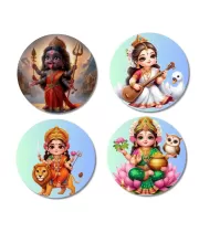 Kali, Saraswati, Durga, And Lakshmi. Fridge Magnets Ã¢â‚¬â€œ 4 Piece Set | 3 Inch Round Wall Fridge Decor (F22841)