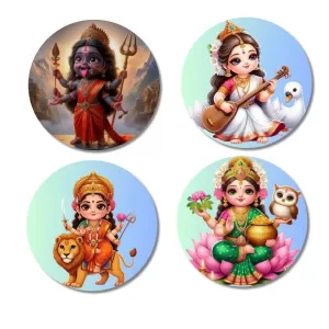 Kali, Saraswati, Durga, And Lakshmi. Fridge Magnets – 4 Piece Set | 3 Inch Round Wall Fridge Decor (F22841) Kali, Saraswati, Durga, And Lakshmi. Fridge Magnets – 4 Piece Set | 3 Inch Round Wall Fridge Decor (F22841)