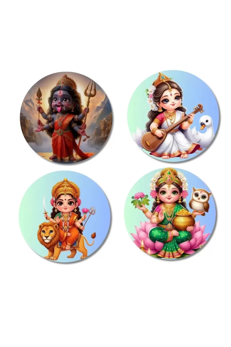 Kali, Saraswati, Durga, And Lakshmi. Fridge Magnets Ã¢â‚¬â€œ 4 Piece Set | 3 Inch Round Wall Fridge Decor (F22841)