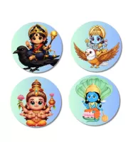 Shani, Vishnu, Lakshmi, And Krishna. Fridge Magnets Ã¢â‚¬â€œ 4 Piece Set | 3 Inch Round Wall Fridge Decor (F22842)