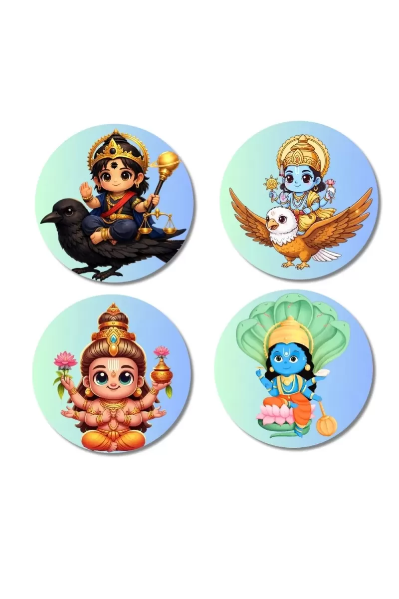 Shani, Vishnu, Lakshmi, And Krishna. Fridge Magnets Ã¢â‚¬â€œ 4 Piece Set | 3 Inch Round Wall Fridge Decor (F22842)