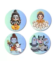 Shiva, Surya, And Nandi. Fridge Magnets Ã¢â‚¬â€œ 4 Piece Set | 3 Inch Round Wall Fridge Decor (F22843)