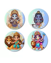Durga And Kali. Fridge Magnets Ã¢â‚¬â€œ 4 Piece Set | 3 Inch Round Wall Fridge Decor (F22844)