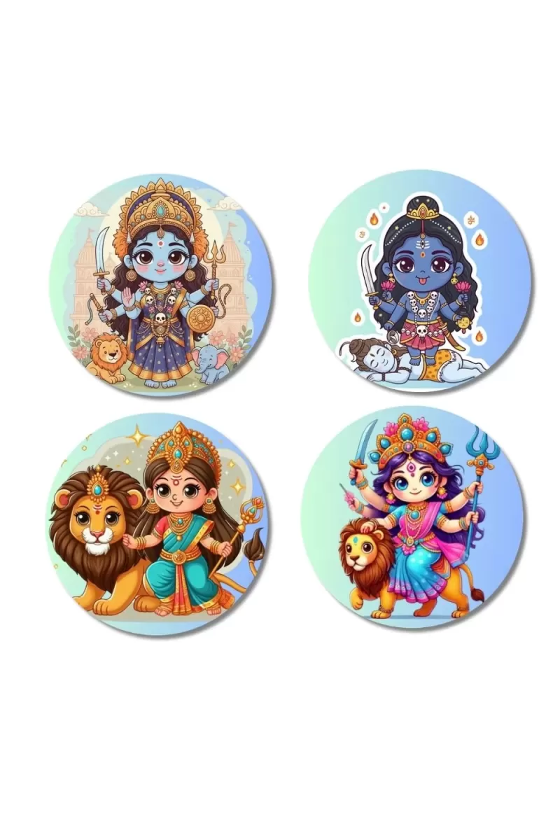 Durga And Kali. Fridge Magnets Ã¢â‚¬â€œ 4 Piece Set | 3 Inch Round Wall Fridge Decor (F22844)