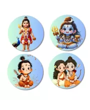 Kartikeya, Shiva, Rama, And Sita. Fridge Magnets Ã¢â‚¬â€œ 4 Piece Set | 3 Inch Round Wall Fridge Decor (F22845)