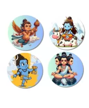 Garuda, Shiva, And Brahma. Fridge Magnets Ã¢â‚¬â€œ 4 Piece Set | 3 Inch Round Wall Fridge Decor (F22846)