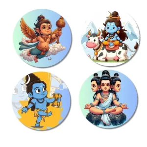 Garuda, Shiva, And Brahma. Fridge Magnets Ã¢â‚¬â€œ 4 Piece Set | 3 Inch Round Wall Fridge Decor (F22846)
