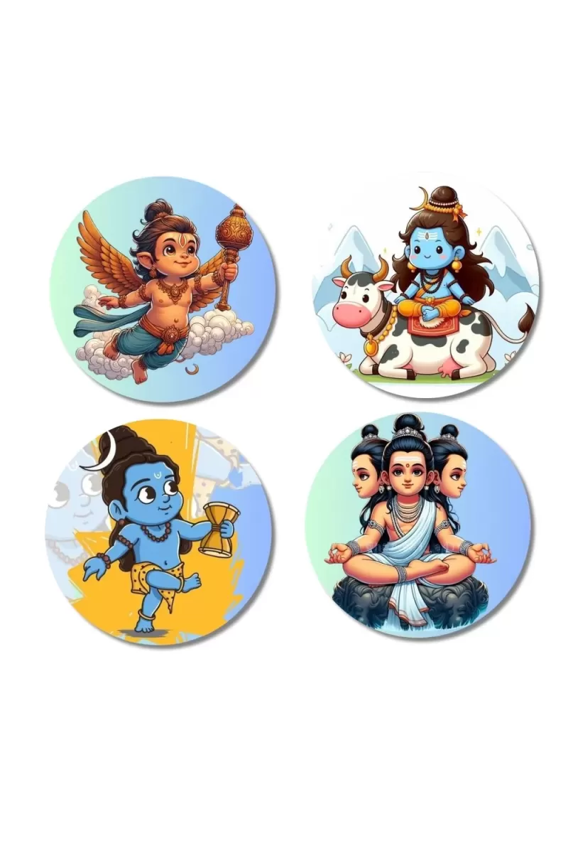 Garuda, Shiva, And Brahma. Fridge Magnets Ã¢â‚¬â€œ 4 Piece Set | 3 Inch Round Wall Fridge Decor (F22846)