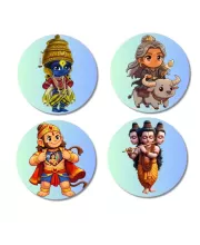 Vitthal, Yama, Hanuman, And Dattatreya. Fridge Magnets Ã¢â‚¬â€œ 4 Piece Set | 3 Inch Round Wall Fridge Decor (F22847)