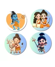 Shiva, Rama, Sita, And Nandi. Fridge Magnets Ã¢â‚¬â€œ 4 Piece Set | 3 Inch Round Wall Fridge Decor (F22848)