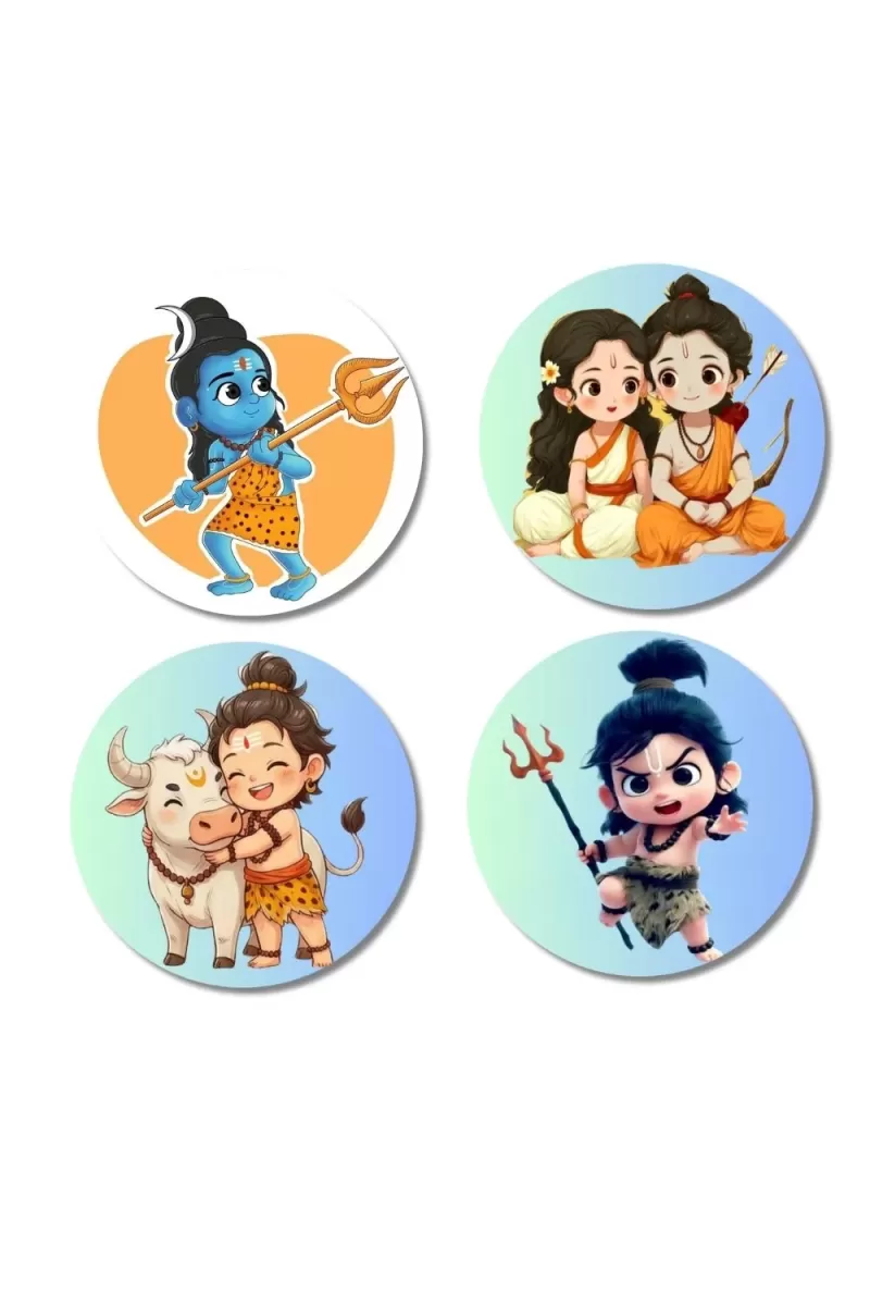 Shiva, Rama, Sita, And Nandi. Fridge Magnets Ã¢â‚¬â€œ 4 Piece Set | 3 Inch Round Wall Fridge Decor (F22848)