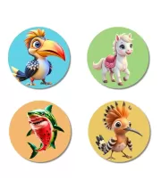 Hornbill, Horse, Shark, And Hoopoe. Fridge Magnets Ã¢â‚¬â€œ 4 Piece Set | 3 Inch Round Wall Fridge Decor (F22851)
